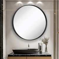 Miroir rond contemporain mural en métal noir avec cadre en fer fait à la main pour vanité de salle de bain chambre à coucher décor à la maison