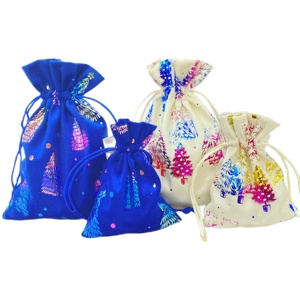 Bolsas de Regalo de Tela con Cordón de Lujo para Navidad, Nuevo Diseño Impreso, Bolsa Promocional - Product Image 1