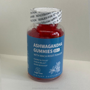 Gomitas de Ashwagandha OEM con polvo de raíz de Maca, 60 unidades, suplemento dietético sin azúcar para energía, concentración, alivio del estrés y mejora del estado de ánimo. - Product Image 1