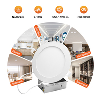 Plafonnier LED encastré moderne ultra-fin Woojong homologué ETL, 6 pouces, 5 CCT, sans cadre, dimmable, 12W, blanc, 2700K-5000K, installation facile