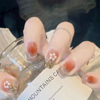 Uñas Postizas Removibles de Alta Gama con Diamantes Morados en Degradado y Flores con Pedrería, Exquisitas y Elegantes