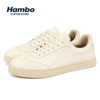 Chaussures de skate personnalisées Hambo 38-44, mode, lacets, blanc et noir, cuir véritable, chaussures de skate décontractées pour hommes et femmes