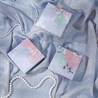 Boîte cadeau irrégulière en carton biodégradable cyan à motif floral pour bijoux (bracelet, boucles d'oreilles, pendentif) style chinois