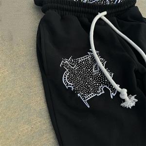 Customized Vintage Sweat <b>Jogger</b> Pants Double Layered Waist Double Waisted Flared <b>Baggy</b> Track Rhinestone Sweatpants for <b>Men</b> - Product Image 3