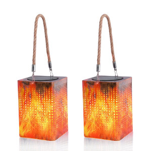 <b>Solar</b> Flame Lamp Iron Craft <b>Lantern</b> Square Hole Design <b>Garden</b> Decoration Courtyard Lawn Light - Product Image 2