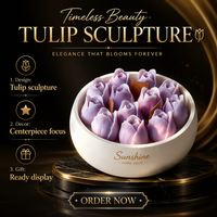 Lilin Dekoratif Bunga Tulip Mekar dalam Mangkuk Besar Custom, Lilin Kedelai Berlapis Emas dengan Buket Bunga untuk Dekorasi Rumah, Hadiah Mewah dan Elegan