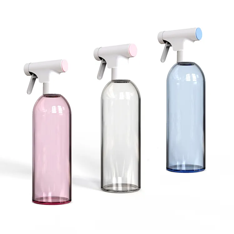 Contenedores de limpieza transparentes personalizados, 500ml, 750ml, 16oz, 25oz, botella de plástico con atomizador de gatillo para cuello 28-410