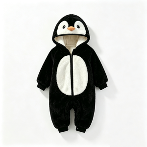 Combinaison bébé pingouin personnalisée, Combinaison en peluche pingouin, Costume de pingouin pour tout-petit, Combinaison bébé pingouin moelleuse, Combinaison à capuche pingouin confortable - Product Image 1