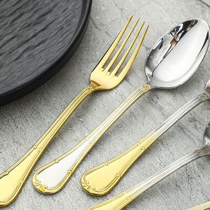 Juego de Cubiertos Shiny-Jh de Acero Inoxidable 304 en Oro Champán, Oro Rosa y Negro con Detalles Dorados, Juego de Cinco Piezas de Cuchillo, Tenedor y Cuchara - Product Image 4