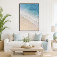 Peintures et arts muraux en gros, grand format, encadrés, prêts à accrocher, sur toile, faits à la main, motif vague océanique et grès bleu côtier, pour salon