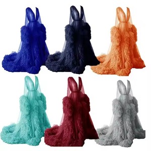 2025 a maniche lunghe a sbuffo indumenti da notte da sposa con volant abito da sera in Tulle abiti <span class=keywords><strong>premaman</strong></span> personalizzati per il servizio fotografico - Product Image 6