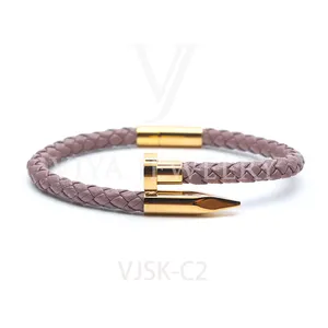 Wholesale Free Shipping Viya Jewelry Genuine Braided Lamb Leather Bracelet For Women