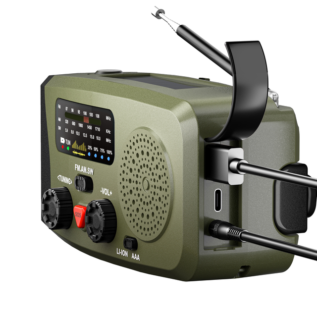 Solar Hand Crank Emergency AM FM SW Radio with 2000mAh Power Bank, USB Charge, SOS Alarm, Flashlight for Indoor Outdoor Survival