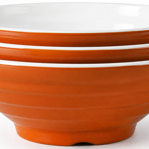 Ensemble de bols à nouilles en mélamine côtelée écologique sur mesure, couleur orange brûlé à l'extérieur, blanc à l'intérieur, vaisselle asiatique - Product Image 4