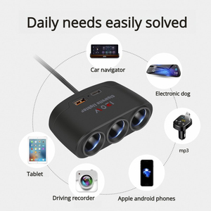 Caricabatterie per Auto 120W con 1 USB e 1 Tipo C, Adattatore Accendisigari a 3 Vie DC 12V-24V - Product Image 3