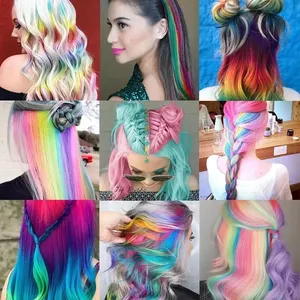 Colored Highlight 22 Inch Synthetic Hair Extensions <b>Rainbow</b> Long Straight Hairpieces for Women Kids Girls Purple Pink Blue - Product Image 6