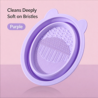 Brosse de nettoyage pliable en silicone Purple Bear à poils doux pour pinceaux de maquillage et vaisselle