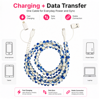 Câble de charge FASHLINK en perles de verre bleu océan, 4-en-1 USB Type C, multi-connecteur, accessoire de mode côtier