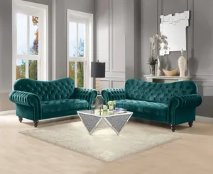 Wovent Modern Beige Kunstleder Tufted Sofa & Loves eat Wohnzimmer Set von 3 Sofa amerikanischen Stil