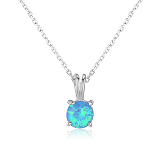 S925 Sterling Silver Blue <b>Opal</b> Solitaire Pendant <b>Necklace</b> Dainty Four Prong Minimalist Trendy Engagement Wedding Party Jewelry - Product Image 5