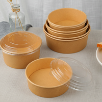 Bol en papier kraft biodégradable à paroi simple, jetable, étanche, pour soupe, à emporter, avec couvercle, pour salade, sandwich, logo personnalisé