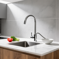 Robinet de cuisine moderne en acier inoxydable SUS304 avec bec haut, mitigeur monocommande, à poser sur comptoir, sans plomb, personnalisation OEM pour