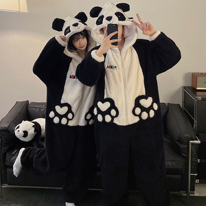 <span class=keywords><strong>Pyjama</strong></span> une pièce pour couple Automne et hiver Peluche épaissie Cartoon <span class=keywords><strong>Panda</strong></span> Vêtements Zipper Hooded Pyjamas Sleepwear Setsv - Product Image 3
