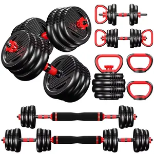 Gym Training Dumbbell Set Bodybuilding 6 In 1 Rubber-covered Barbell Kettlebell Multifunctional Adjustable Dumbbell Set