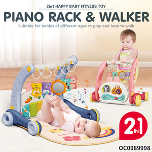 Tapis d'éveil musical 2-en-<span class=keywords><strong>1</strong></span> de bonne qualité avec <span class=keywords><strong>piano</strong></span>, trotteur et animaux suspendus pour <span class=keywords><strong>bébé</strong></span> - Product Image 2