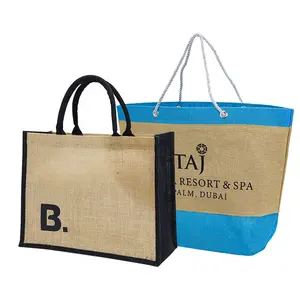 Custom Print online jute beach custom logo burlap shopping blank juco cotton tote bag cord handle with Clean Window