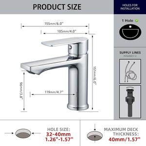 Krom banyo musluk, Modern tek kolu tek delik banyo Vanity lavabo bataryaları için Pop up drenaj ve güverte plakası ile 1 veya 3 delik - Product Image 4