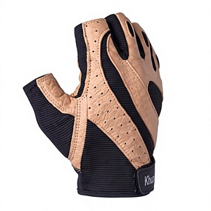 Gants de sport en cuir marron à demi-doigts pour la musculation, unisexes, avec support de poignet rembourré, antidérapants, à enfiler - Product Image 2