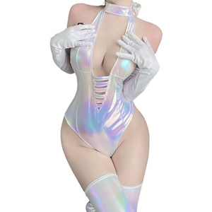 Combinaison anime à entrejambe ouvert - Maillot de bain style scolaire sans bretelles avec dentelle ajourée transparente et lingerie sexy pour la chambre à coucher - Product Image 6