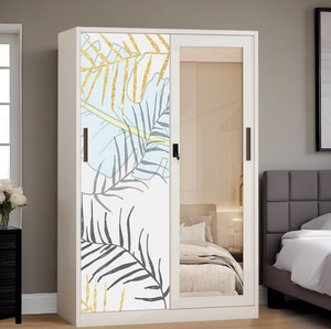 芸術的な質感のモダンなスチール製スライドドアワードローブ、鏡面仕上げの家庭用家具、寝室収納キャビネット、大容量、卸売 - Product Image 6