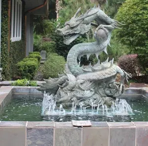 Fonte de água chinesa para jardim, escultura de bronze ocidental elegante, fonte interna, tartaruga branca, dragões, estátua de dragão em latão