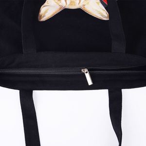 Customized Logo Printed Recycle <b>Black</b> Cotton Canvas Tote Shopping <b>Bags</b> with Zipper - Product Image 3
