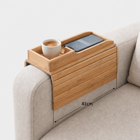 Plateau de repose-bras en bambou écologique pour canapé, base amovible avec rangement et support téléphone, personnalisable pour salon