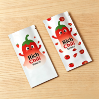 Petits sachets de sauce chili tomate, emballages laminés, qualité alimentaire, pochettes à trois soudures avec encoche de déchirement