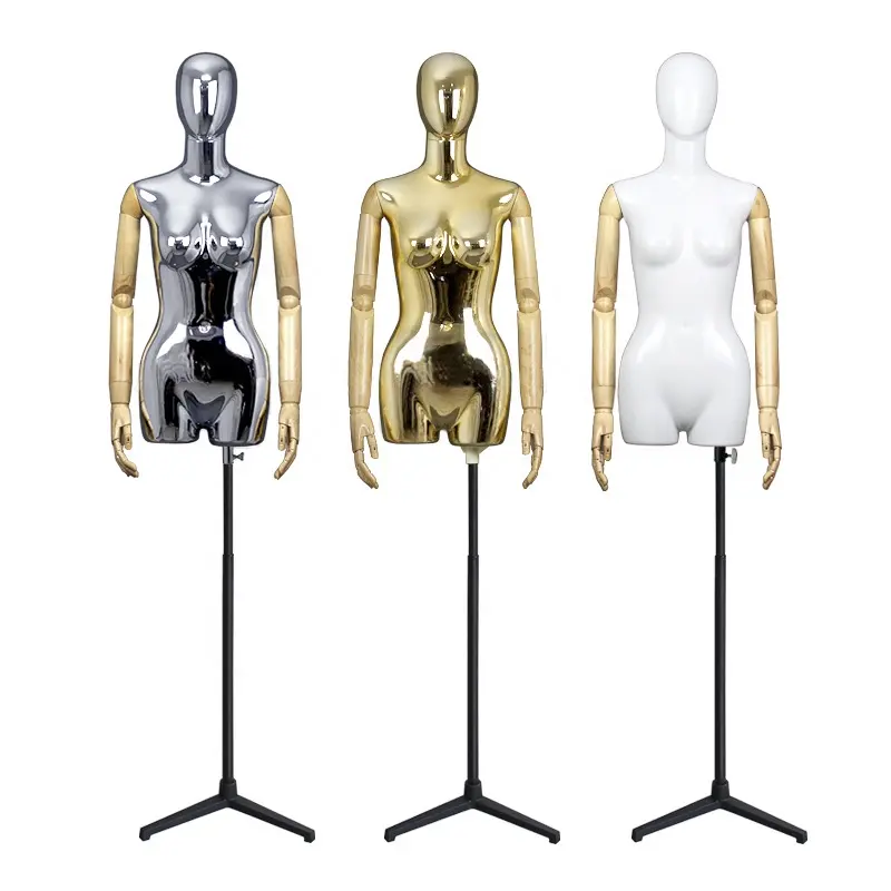 Galvani sierte goldene Schaufenster puppen weibliches Halbkörper modell Holzarme weibliche Torso-Schaufenster puppe für Boutique-Kleidungs anzeige