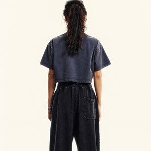 Camiseta Oversize para Mujer, Top Corto de Manga Corta con Cuello Redondo, Color Liso, Estilo Jersey, Ajuste Holgado, Algodón, Estilo Primavera Verano - Product Image 1