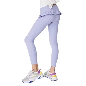 Benutzer definiertes Logo Süße Mädchen Yoga Hose Kinder Athletic Dance Sport Workout Kurz geschnittene Leggings mit Rüschen rock