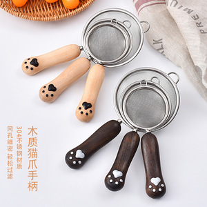 Tamis en acier inoxydable 304 avec poignée en bois en forme de patte de chat pour la pâtisserie, le tamisage de la farine et le pressage des jus - Product Image 1