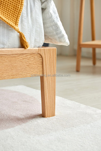 A5017 phong cách tối giản Bắc Âu rắn gỗ sồi màu đen tự nhiên và óc chó màu hiện đại nội thất phòng ngủ giường gỗ - Product Image 3