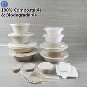 美德标志印刷矩形翻盖饭盒8x8 9x9 3隔层取走餐具甘蔗渣食品容器 - Product Image 3