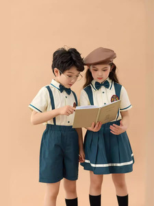 Style britannique coton à manches courtes uniforme scolaire <span class=keywords><strong>costume</strong></span> garçons filles maternelle Performance vêtements été vêtements de sport enfants - Product Image 4