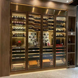 Estante de vino de pared de Metal de alambre de madera de Oro Negro decoraciones montadas para almacenamiento en el hogar barra de acero inoxidable con luz - Product Image 1