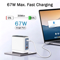 Chargeur USB C TKT 67W avec écran LCD numérique intelligent, 3 ports de charge rapide, affichage de la puissance en temps réel, adaptateur secteur pliable GaN pour iPhone