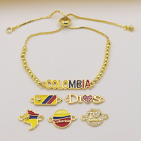 Colgante de esmalte con bandera de Colombia y Venezuela al por mayor, chapado en oro de 18 quilates, con mapa de país, conector de latón para pulseras DIY y joyería.