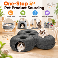 Tunnel modulaire en feutre pour chat, niche de jeu multi-chats avec fermeture éclair, lit d'intérieur pour animaux de compagnie, OEM ODM, vente en gros