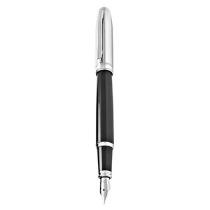 Pluma Estilográfica de Metal Negra y Cromada con Punta de Acero Inoxidable para Escritura, Set de Regalo para Estudiantes de Finanzas con Caja - Product Image 1